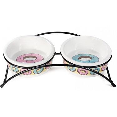 Эксклюзивная посуда для собак: Миска керамическая на подставке "Пончики"