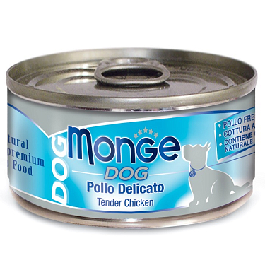 Мясные и рыбные лакомства: Влажный корм Monge Dog Natural для собак «нежные» куриные кусочки, консервы 95 г