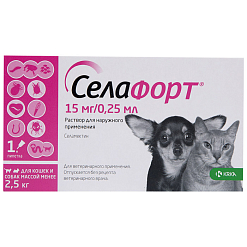 Селафорт 15 мг д/кошек и собак до 2,5 кг, 1 пипетка