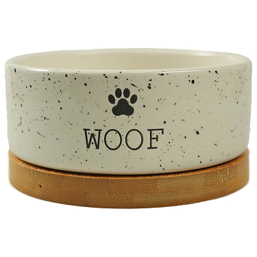 Эксклюзивная посуда для собак: Миска Bamboo Woof керамическая на деревянной подставке