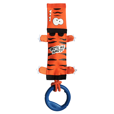Игрушки: Экстрапрочная игрушка для собак "Тигр на веревке с ручкой и пищалкой"